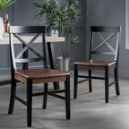 Farmhouse Acacia Wood Dining Chairs Set of 2 - X-Back Design, 300 lbs Capacity, 35.5" H x 17.75" W, Natural Wood Finish