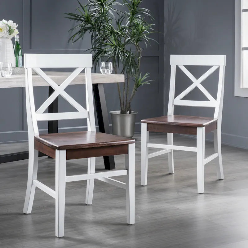 Farmhouse Acacia Wood Dining Chairs Set of 2 - X-Back Design, 300 lbs Capacity, 35.5" H x 17.75" W, Natural Wood Finish