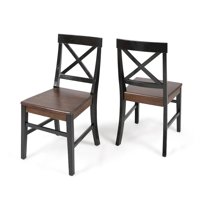 Farmhouse Acacia Wood Dining Chairs Set of 2 - X-Back Design, 300 lbs Capacity, 35.5" H x 17.75" W, Natural Wood Finish