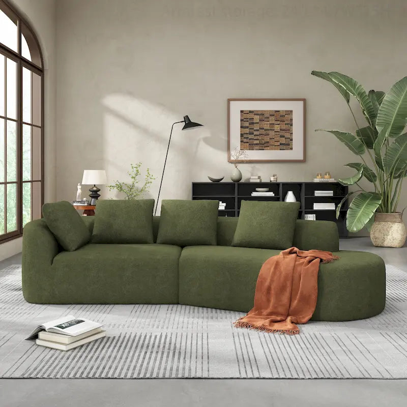 Modern Curved Sectional Sofa with Pearl Upholstery, High-Density Foam, 5-Seater for Living Room