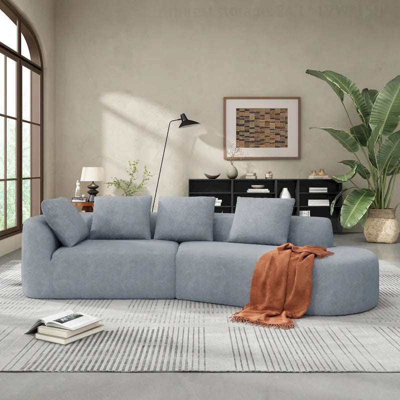 Modern Curved Sectional Sofa with Pearl Upholstery, High-Density Foam, 5-Seater for Living Room