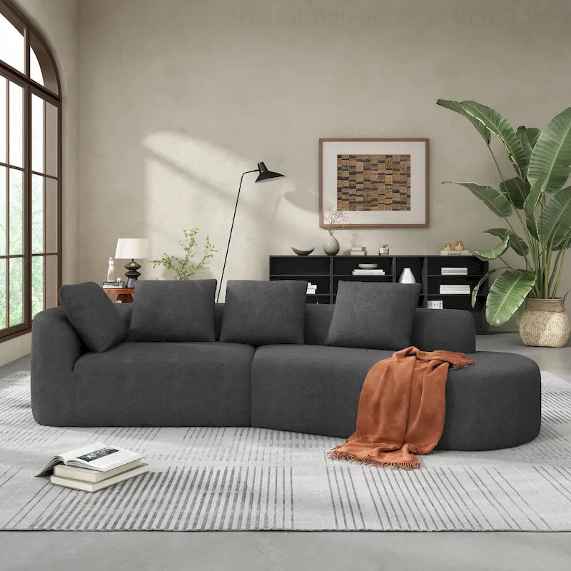 Modern Curved Sectional Sofa with Pearl Upholstery, High-Density Foam, 5-Seater for Living Room