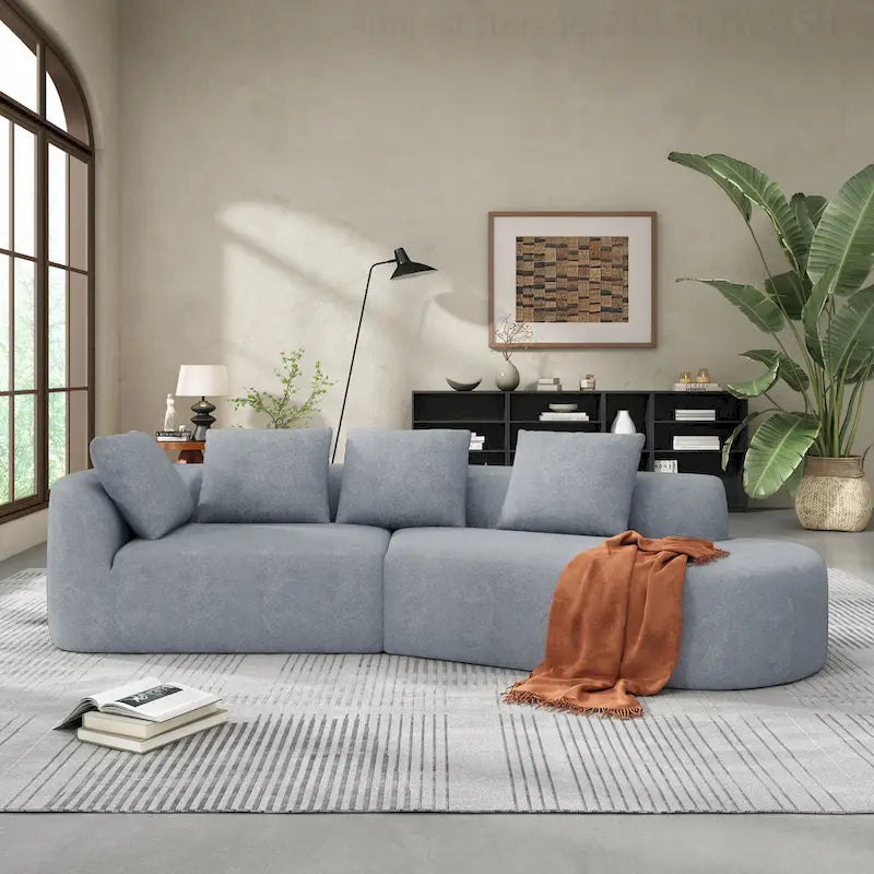 Modern Curved Sectional Sofa with Pearl Upholstery, High-Density Foam, 5-Seater for Living Room