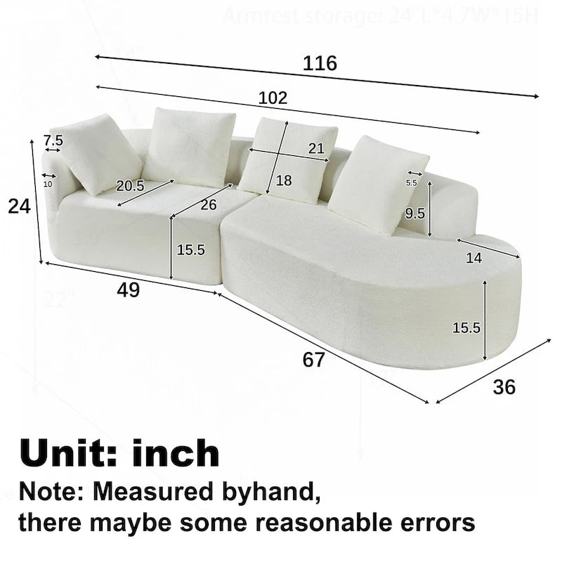 Modern Curved Sectional Sofa with Pearl Upholstery, High-Density Foam, 5-Seater for Living Room
