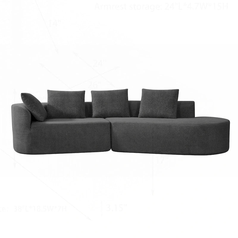 Modern Curved Sectional Sofa with Pearl Upholstery, High-Density Foam, 5-Seater for Living Room