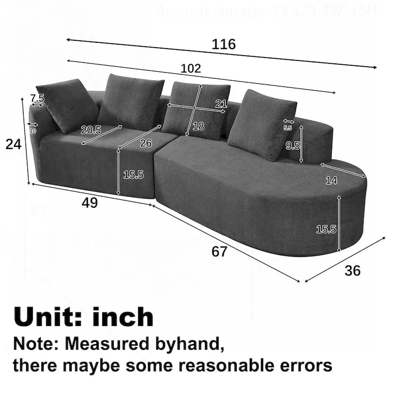 Modern Curved Sectional Sofa with Pearl Upholstery, High-Density Foam, 5-Seater for Living Room