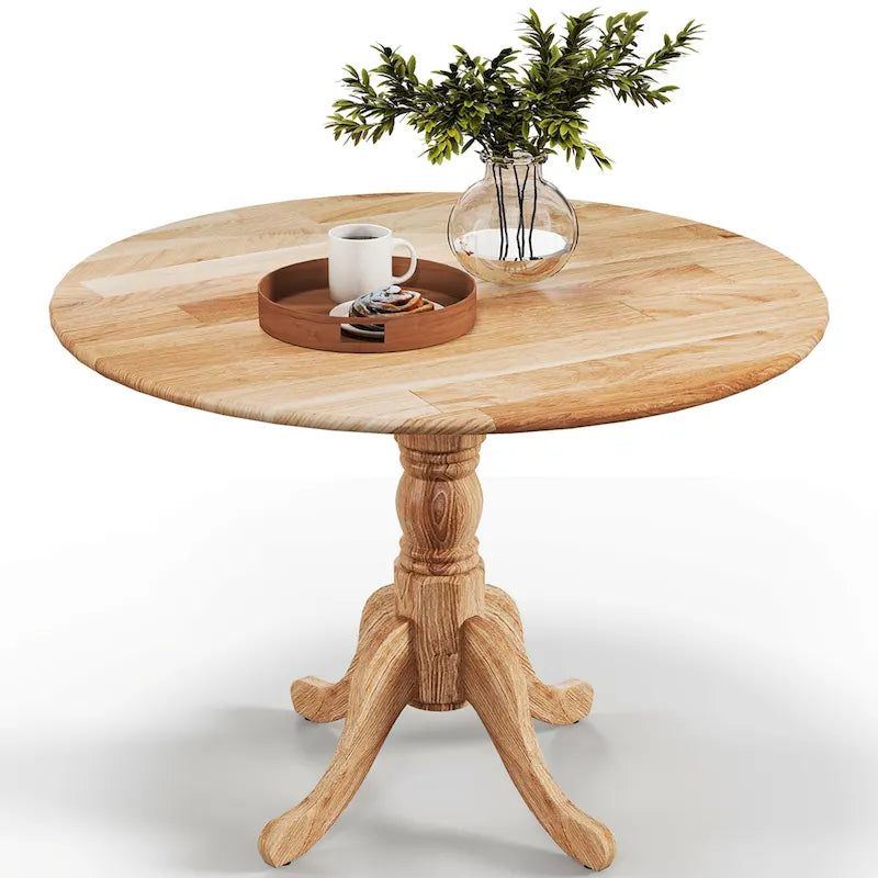 39-Inch Round Rustic Dining Table with Rubber Wood, Splayed Legs, 4-Person Capacity for Kitchen