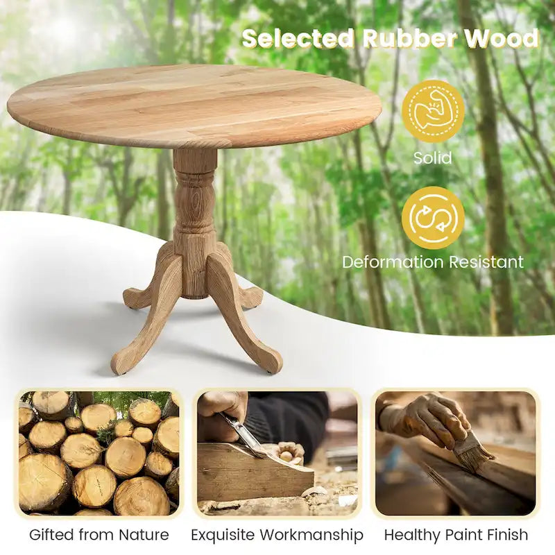 39-Inch Round Rustic Dining Table with Rubber Wood, Splayed Legs, 4-Person Capacity for Kitchen