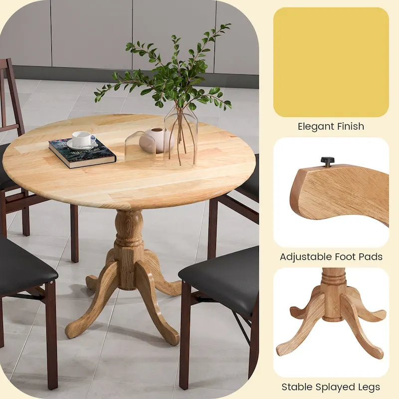 39-Inch Round Rustic Dining Table with Rubber Wood, Splayed Legs, 4-Person Capacity for Kitchen