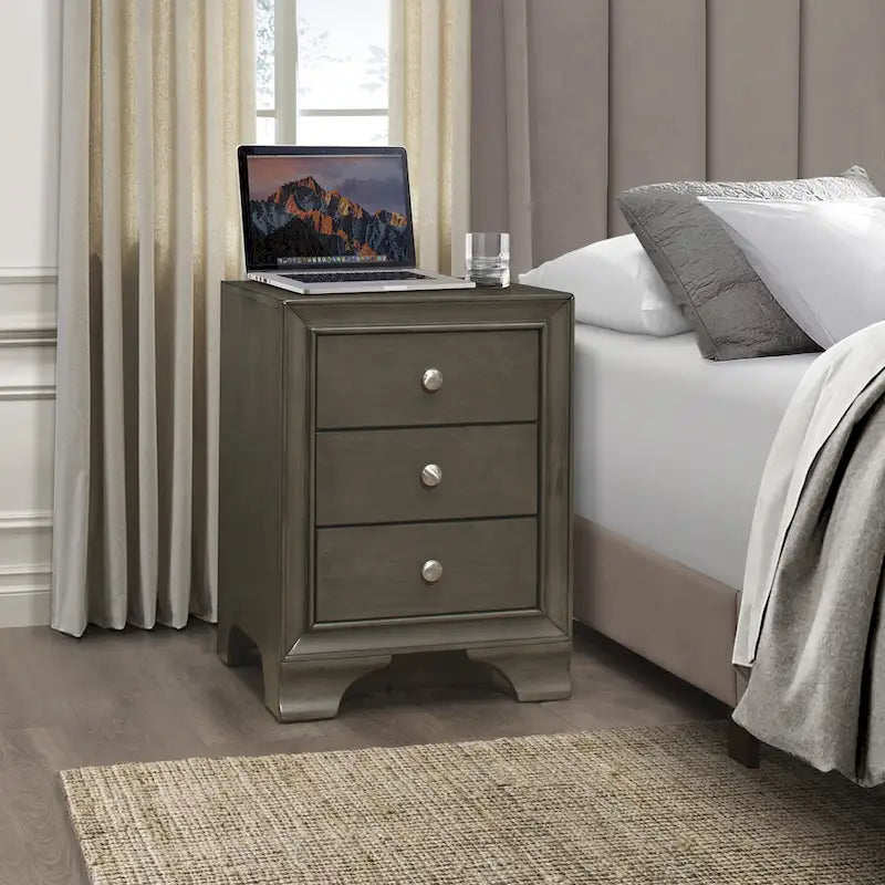 19-Inch White Nightstand with 3 Drawers, USB Charging Port, Chrome Knobs, Engineered Wood Bedside Table