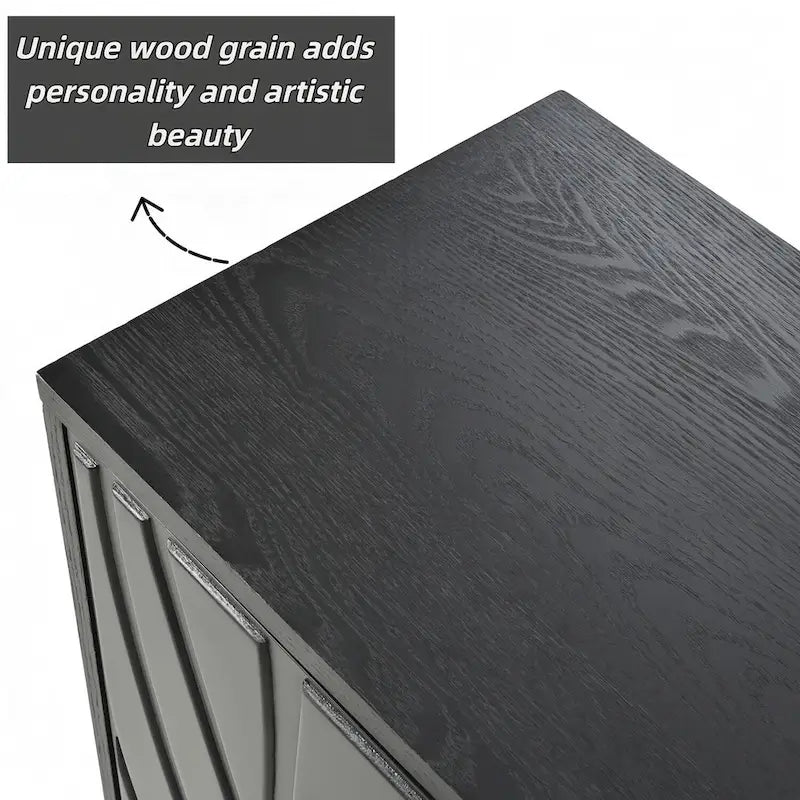 Sideboard Buffet Cabinet 59.84" MDF Solid Wood Press-to-Open Doors Adjustable Shelves Storage Furniture