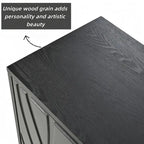 Sideboard Buffet Cabinet 59.84" MDF Solid Wood Press-to-Open Doors Adjustable Shelves Storage Furniture