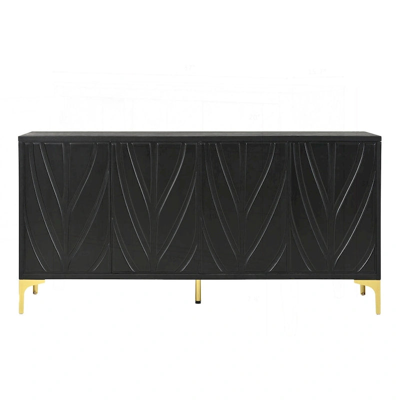 Sideboard Buffet Cabinet 59.84" MDF Solid Wood Press-to-Open Doors Adjustable Shelves Storage Furniture