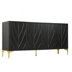 Sideboard Buffet Cabinet 59.84" MDF Solid Wood Press-to-Open Doors Adjustable Shelves Storage Furniture