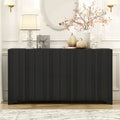 4-Door Sideboard with Linear Pattern Design | MDF Pine Veneer | Triangular Legs | Storage Cabinet for Living Room Dining Room