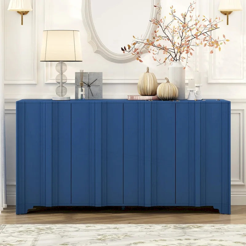 4-Door Sideboard with Linear Pattern Design | MDF Pine Veneer | Triangular Legs | Storage Cabinet for Living Room Dining Room