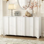 4-Door Sideboard with Linear Pattern Design | MDF Pine Veneer | Triangular Legs | Storage Cabinet for Living Room Dining Room