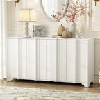4-Door Sideboard with Linear Pattern Design | MDF Pine Veneer | Triangular Legs | Storage Cabinet for Living Room Dining Room