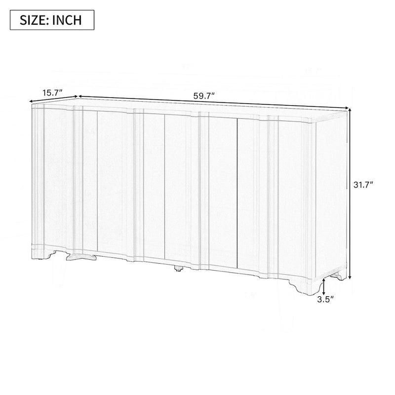 4-Door Sideboard with Linear Pattern Design | MDF Pine Veneer | Triangular Legs | Storage Cabinet for Living Room Dining Room