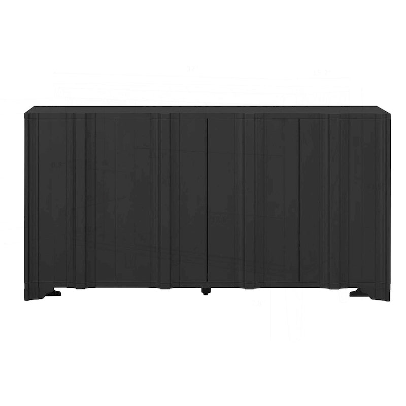 4-Door Sideboard with Linear Pattern Design | MDF Pine Veneer | Triangular Legs | Storage Cabinet for Living Room Dining Room