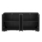 4-Door Sideboard with Linear Pattern Design | MDF Pine Veneer | Triangular Legs | Storage Cabinet for Living Room Dining Room