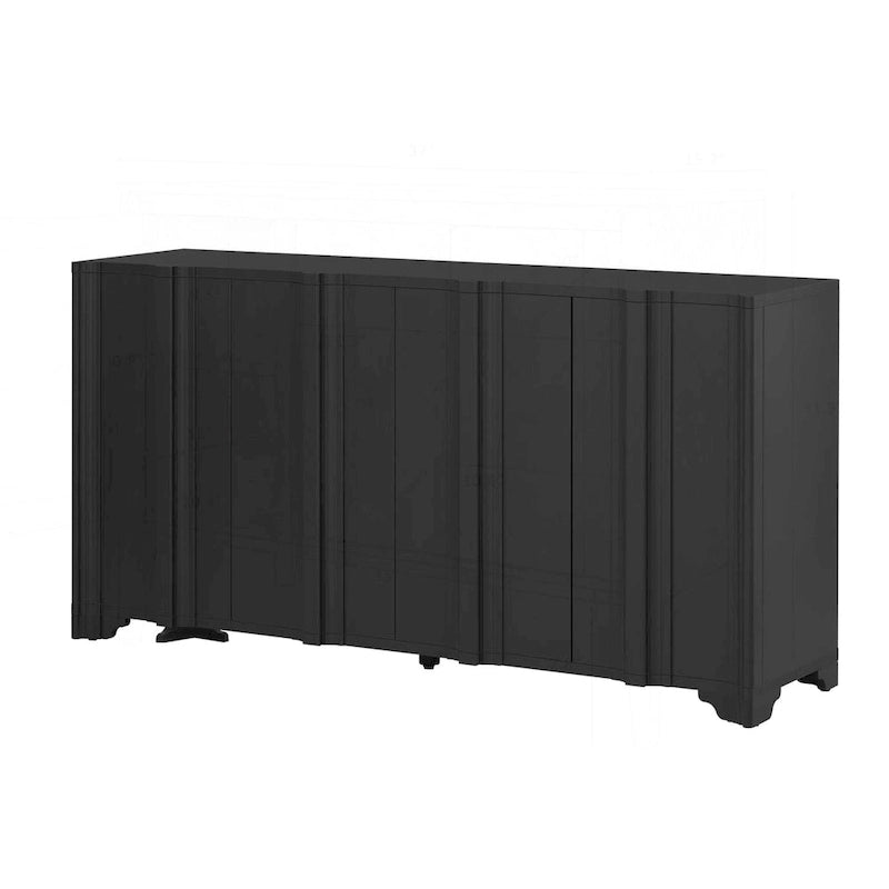 4-Door Sideboard with Linear Pattern Design | MDF Pine Veneer | Triangular Legs | Storage Cabinet for Living Room Dining Room