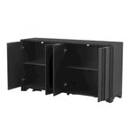 4-Door Sideboard with Linear Pattern Design | MDF Pine Veneer | Triangular Legs | Storage Cabinet for Living Room Dining Room