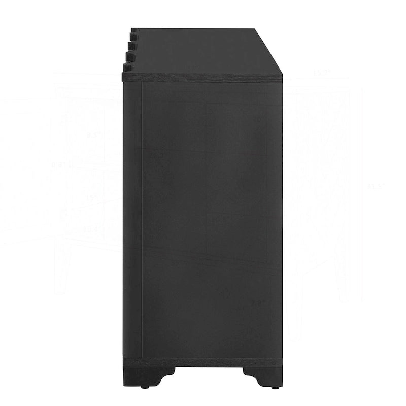 4-Door Sideboard with Linear Pattern Design | MDF Pine Veneer | Triangular Legs | Storage Cabinet for Living Room Dining Room