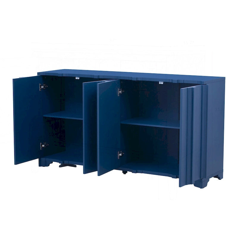 4-Door Sideboard with Linear Pattern Design | MDF Pine Veneer | Triangular Legs | Storage Cabinet for Living Room Dining Room