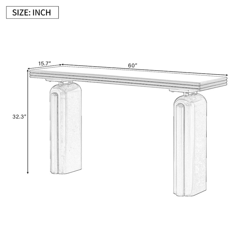 60" Acacia Wood Veneer Console Table - Curved Minimalist Design with MDF Construction