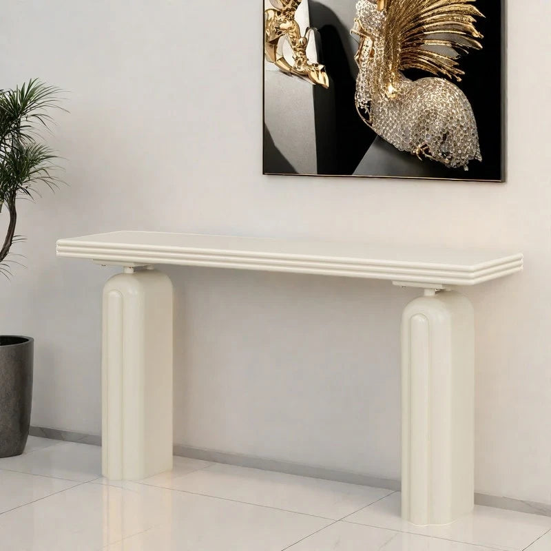 60" Acacia Wood Veneer Console Table - Curved Minimalist Design with MDF Construction