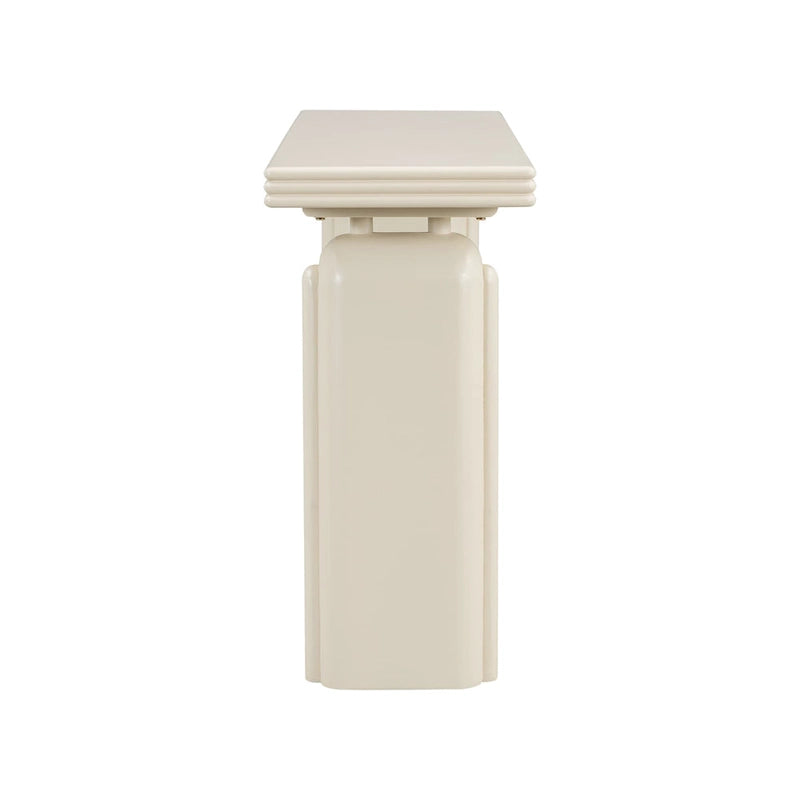 60" Acacia Wood Veneer Console Table - Curved Minimalist Design with MDF Construction