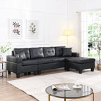 96" L-Shaped Sectional Sofa with Chaise Lounge - Black PU Leather