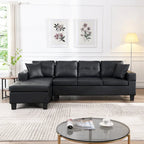 96" L-Shaped Sectional Sofa with Chaise Lounge - Black PU Leather
