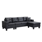 96" L-Shaped Sectional Sofa with Chaise Lounge - Black PU Leather