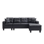 96" L-Shaped Sectional Sofa with Chaise Lounge - Black PU Leather