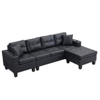 96" L-Shaped Sectional Sofa with Chaise Lounge - Black PU Leather