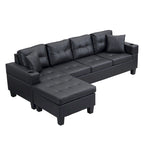 96" L-Shaped Sectional Sofa with Chaise Lounge - Black PU Leather