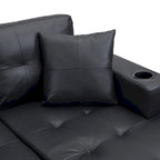 96" L-Shaped Sectional Sofa with Chaise Lounge - Black PU Leather