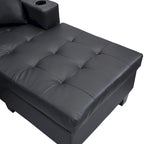 96" L-Shaped Sectional Sofa with Chaise Lounge - Black PU Leather