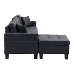 96" L-Shaped Sectional Sofa with Chaise Lounge - Black PU Leather