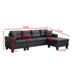 96" L-Shaped Sectional Sofa with Chaise Lounge - Black PU Leather