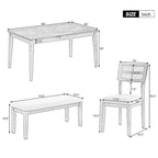 6-Piece Wooden Dining Table Set - 60" Table with 4 Upholstered Chairs & Bench, Rubber Wood