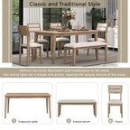 6-Piece Wooden Dining Table Set - 60" Table with 4 Upholstered Chairs & Bench, Rubber Wood