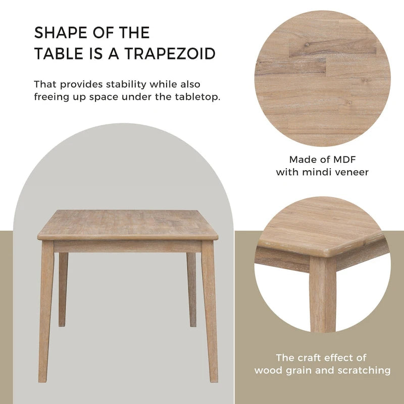 6-Piece Wooden Dining Table Set - 60" Table with 4 Upholstered Chairs & Bench, Rubber Wood