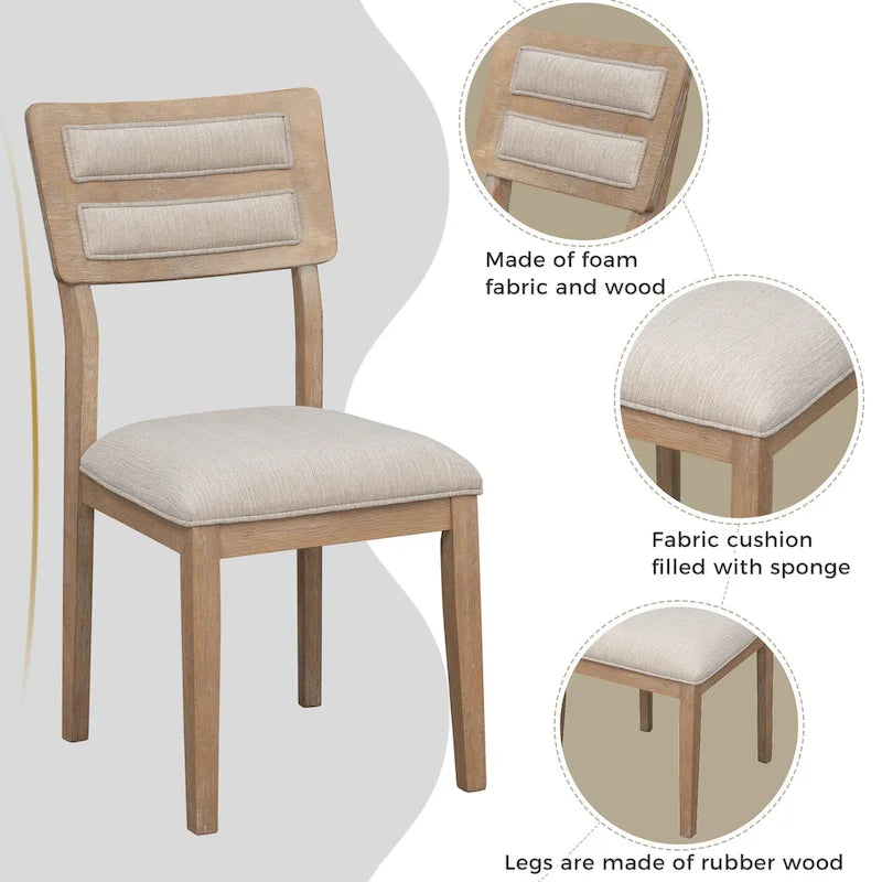 6-Piece Wooden Dining Table Set - 60" Table with 4 Upholstered Chairs & Bench, Rubber Wood