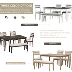 6-Piece Wooden Dining Table Set - 60" Table with 4 Upholstered Chairs & Bench, Rubber Wood