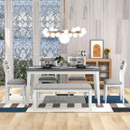 6-Piece Wooden Dining Table Set - 60" Table with 4 Upholstered Chairs & Bench, Rubber Wood