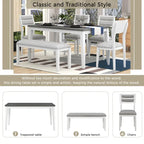 6-Piece Wooden Dining Table Set - 60" Table with 4 Upholstered Chairs & Bench, Rubber Wood