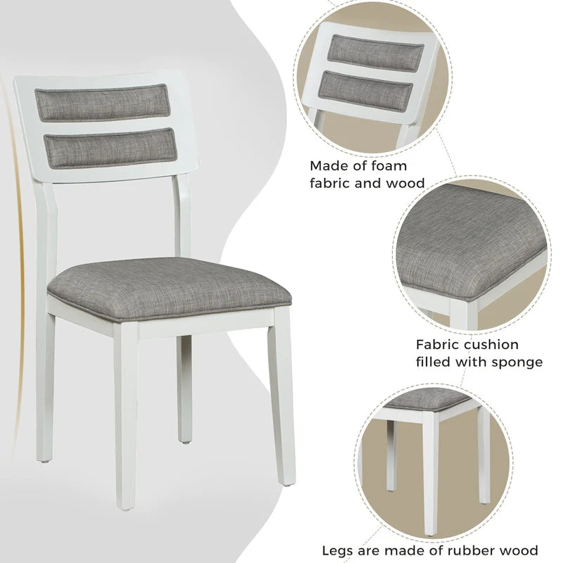 6-Piece Wooden Dining Table Set - 60" Table with 4 Upholstered Chairs & Bench, Rubber Wood